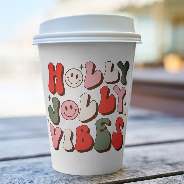 Retro Christmas Holly Jolly Vibes Trendy Holidays Pappbecher (Von Creator hochgeladen)
