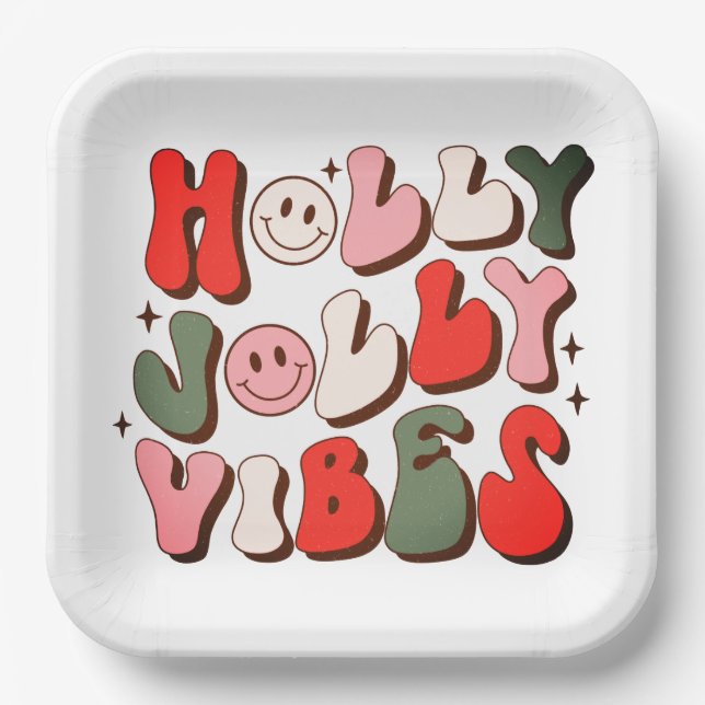 Retro Christmas Holly Jolly Vibes Trendy Holidays Pappteller (Vorderseite)
