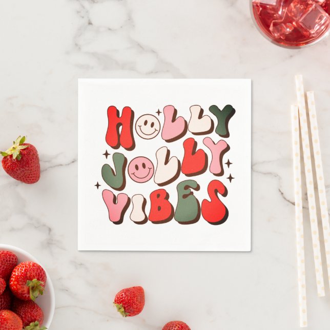 Retro Christmas Holly Jolly Vibes Trendy Holidays Serviette (Beispiel)