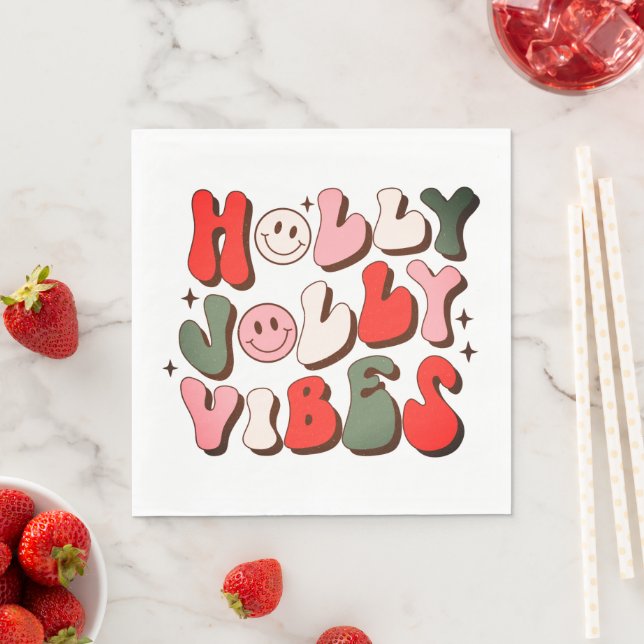Retro Christmas Holly Jolly Vibes Trendy Holidays Serviette (Beispiel)