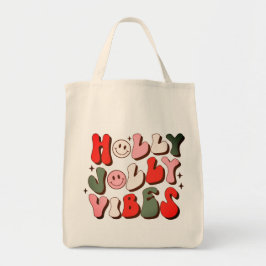 Retro Christmas Holly Jolly Vibes Trendy Holidays Tragetasche