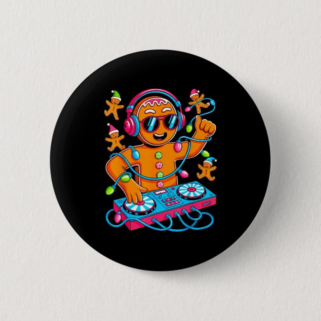 Retro Christmas House Music Gingerbread Dj Techno  Button (Vorderseite)