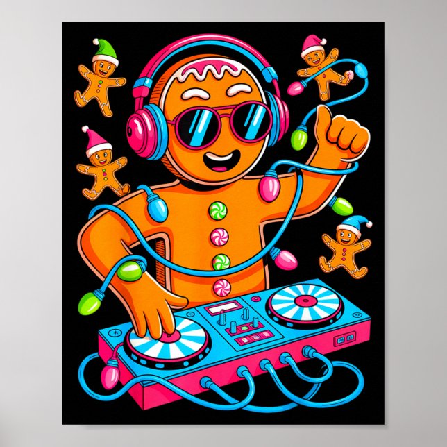 Retro Christmas House Music Gingerbread Dj Techno  Poster (Vorne)