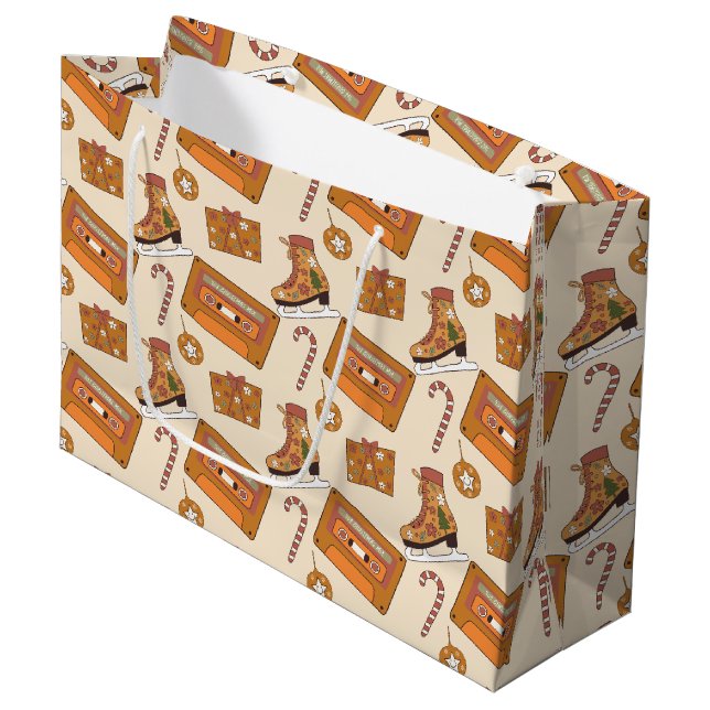 Retro Christmas Joy Große Geschenktüte (Vorderseite Schrägansicht)