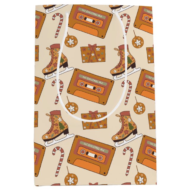 Retro Christmas Joy Mittlere Geschenktüte (Vorderseite)