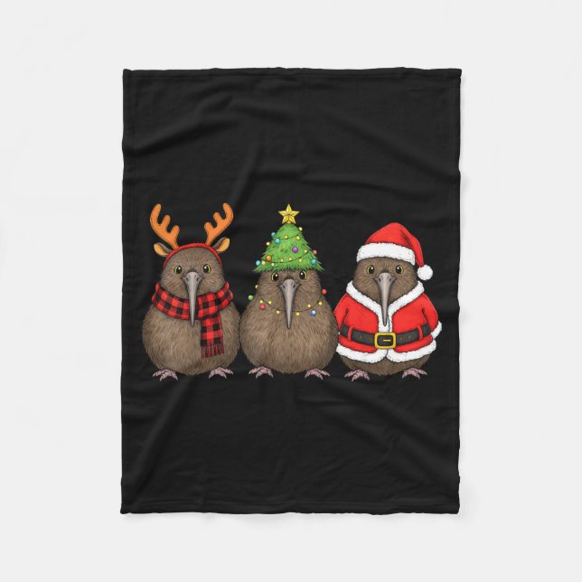 Retro Christmas Kiwi Bird Santa Reindeer  Fleecedecke (Vorderseite)