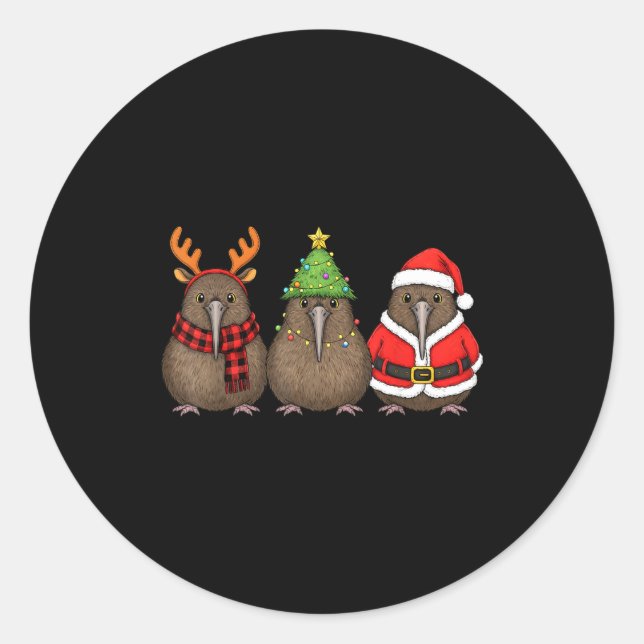 Retro Christmas Kiwi Bird Santa Reindeer  Runder Aufkleber (Vorderseite)