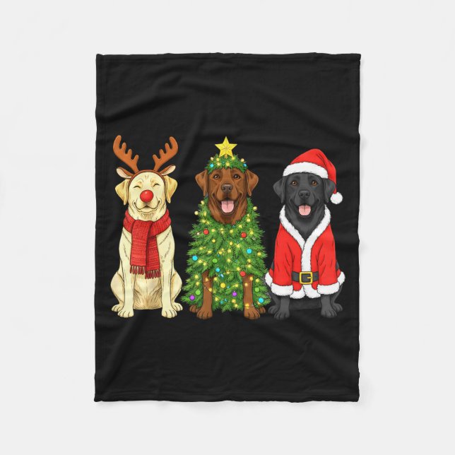 Retro Christmas Labrador Retriever Santa Reindeer  Fleecedecke (Vorderseite)