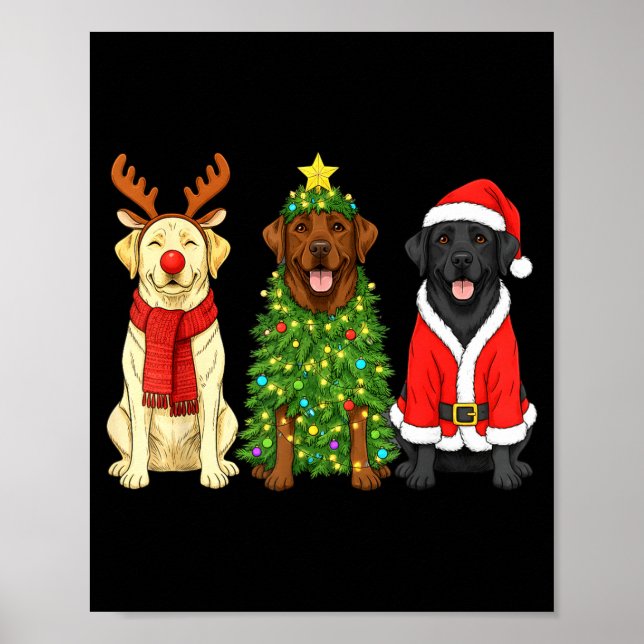 Retro Christmas Labrador Retriever Santa Reindeer  Poster (Vorne)