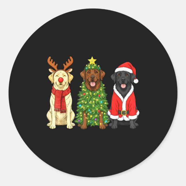 Retro Christmas Labrador Retriever Santa Reindeer  Runder Aufkleber (Vorderseite)