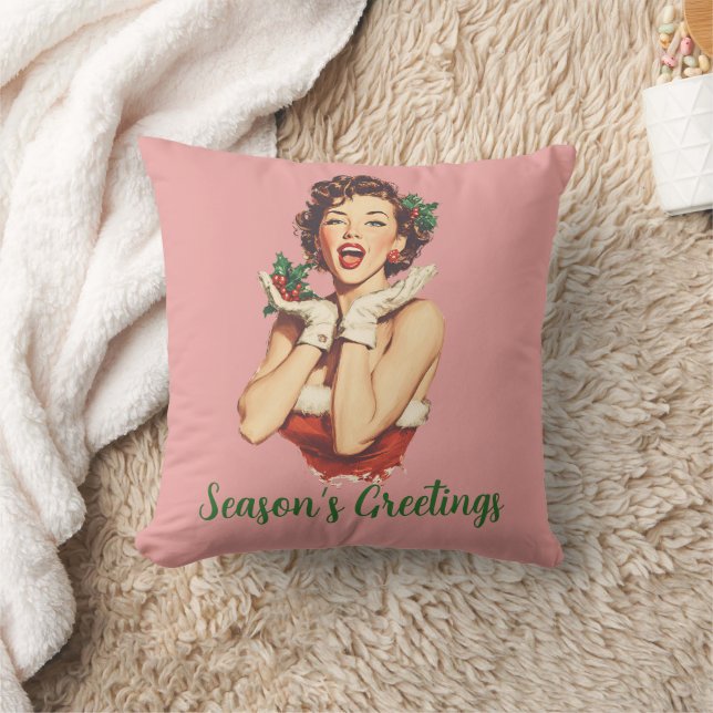 Retro Christmas Lady with Holly Kissen (Decke)
