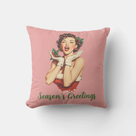 Retro Christmas Lady with Holly Kissen