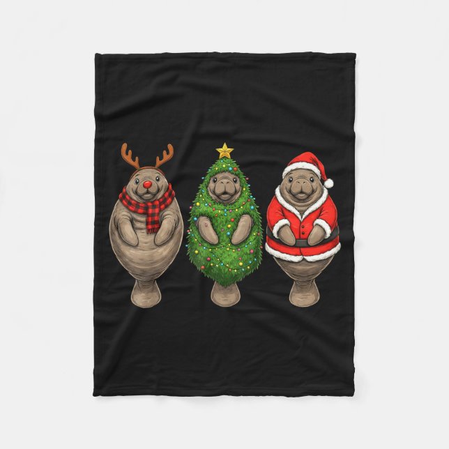 Retro Christmas Manatee Santa Reindeer  Fleecedecke (Vorderseite)