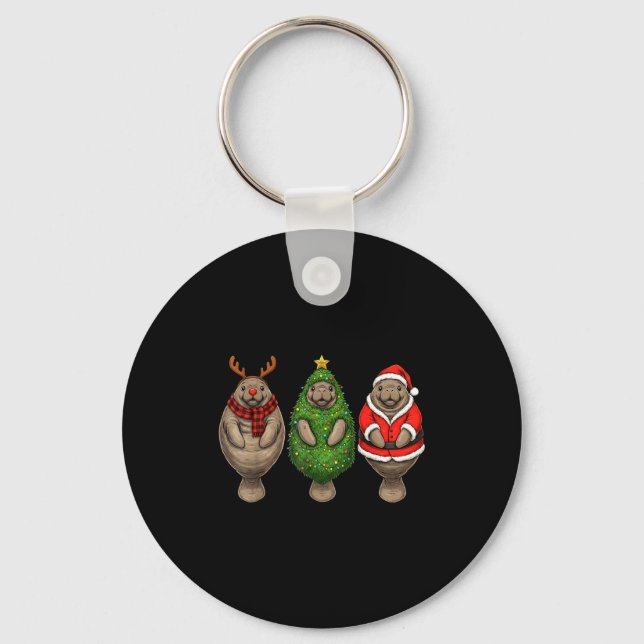 Retro Christmas Manatee Santa Reindeer  Schlüsselanhänger (Vorderseite)