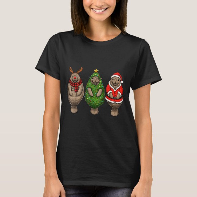 Retro Christmas Manatee Santa Reindeer  T-Shirt (Vorderseite)