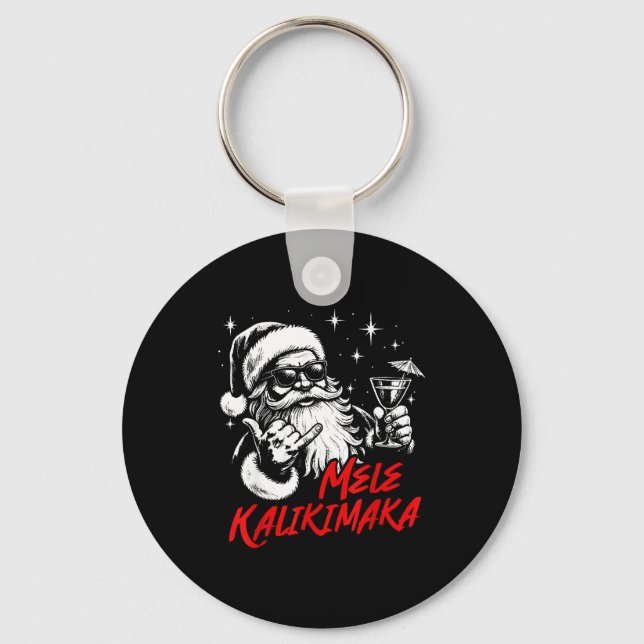 Retro Christmas Mele Kalikimaka Santa Shaka Hawaii Schlüsselanhänger (Vorderseite)