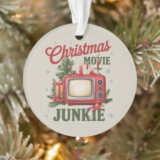 Retro Christmas Movie Junkie Family Party Xmas Ornament (Baum)