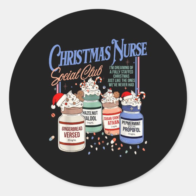 Retro Christmas Nurse Social Icu Nurse Profol Xmas Runder Aufkleber (Vorderseite)