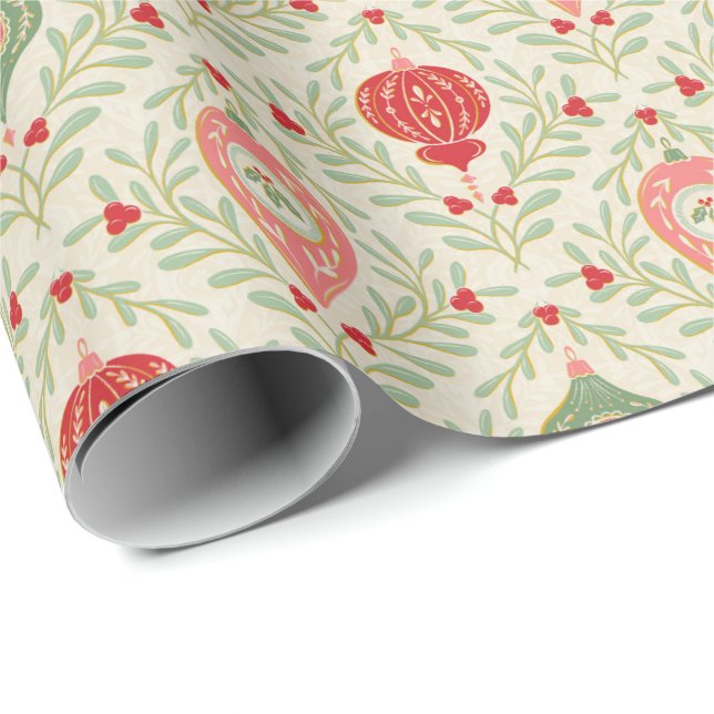 Retro Christmas Ornament Pink, Red, Green Paper Geschenkpapier (Rolleneckpunkt)
