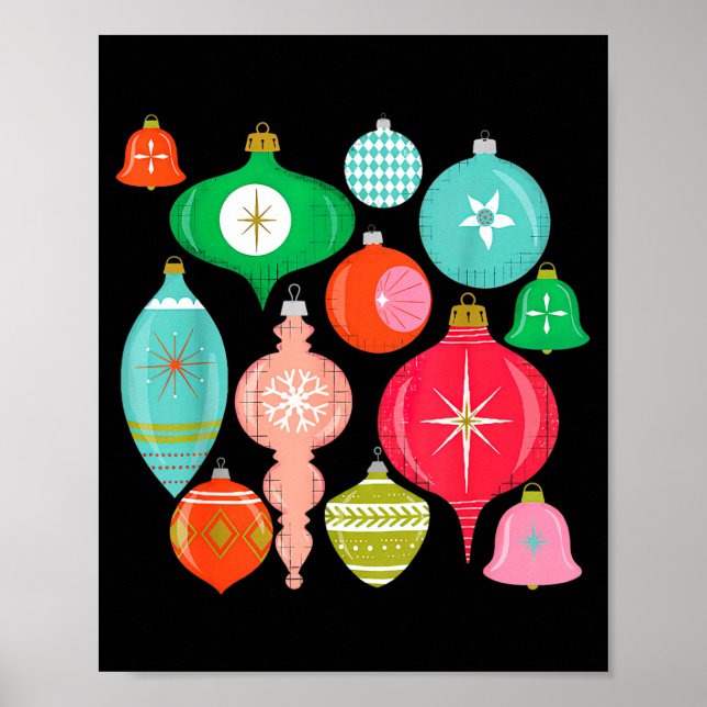 Retro Christmas Ornaments Mid Century Modern  Poster (Vorne)