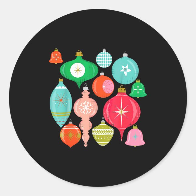 Retro Christmas Ornaments Mid Century Modern  Runder Aufkleber (Vorderseite)