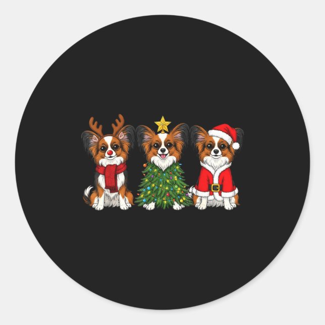 Retro Christmas Pallon Dog Lover Santa Reindeer  Runder Aufkleber (Vorderseite)