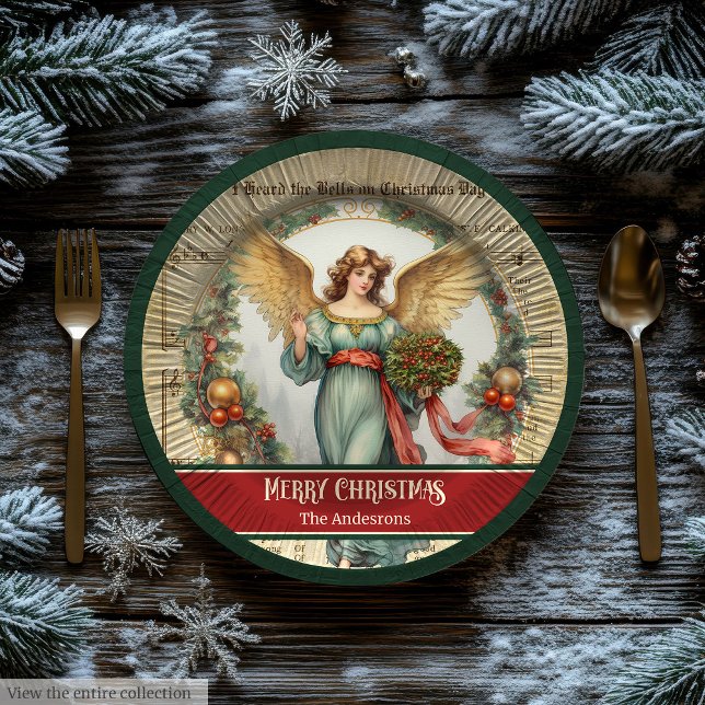 Retro Christmas Paper Plates Green Red Angel Decor Pappteller (Retro Christmas Paper Plates Green Red Angel Decor)