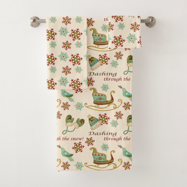 Retro Christmas Past Muster Badhandtuch Set (Insitu)