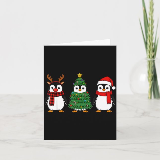 Retro Christmas Penguin Santa Reindeer  Karte (Vorderseite)