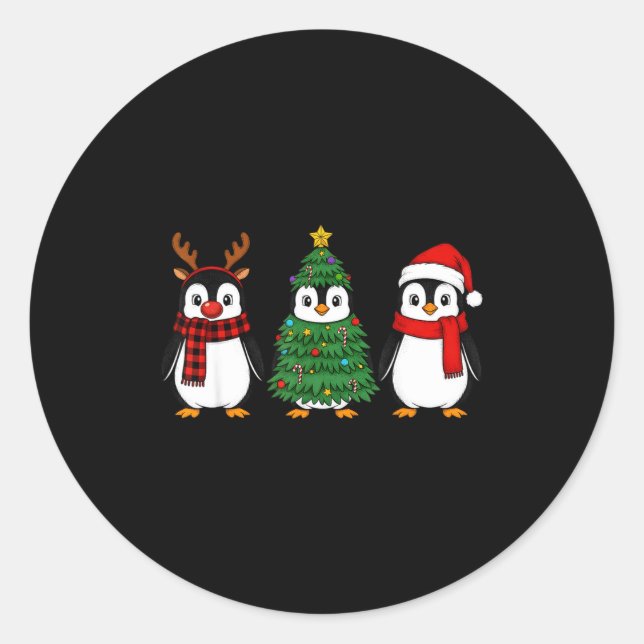 Retro Christmas Penguin Santa Reindeer  Runder Aufkleber (Vorderseite)