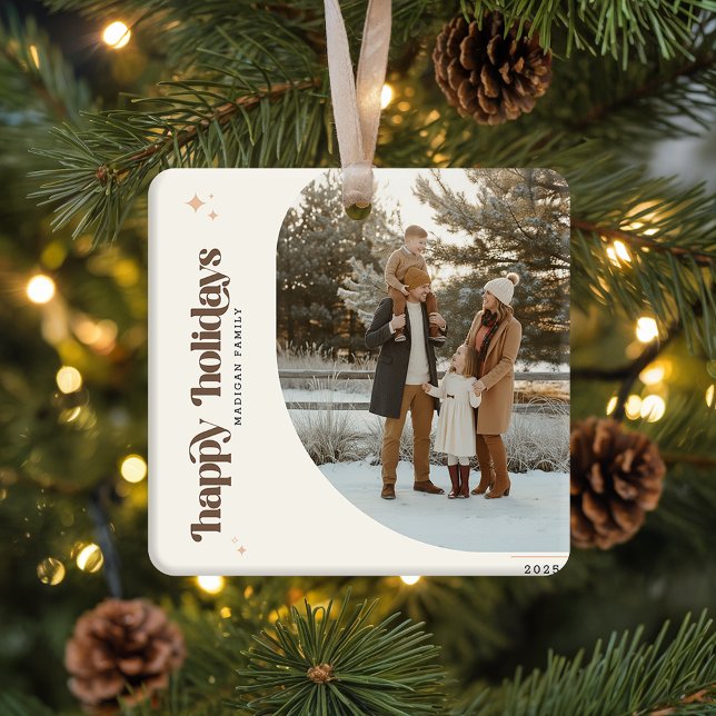 Retro Christmas Photo Family Name Holiday Keramikornament (Von Creator hochgeladen)