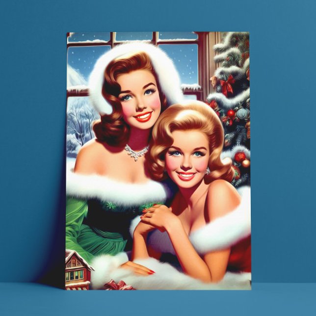 Retro Christmas Pin-up Girls Postkarte (Von Creator hochgeladen)