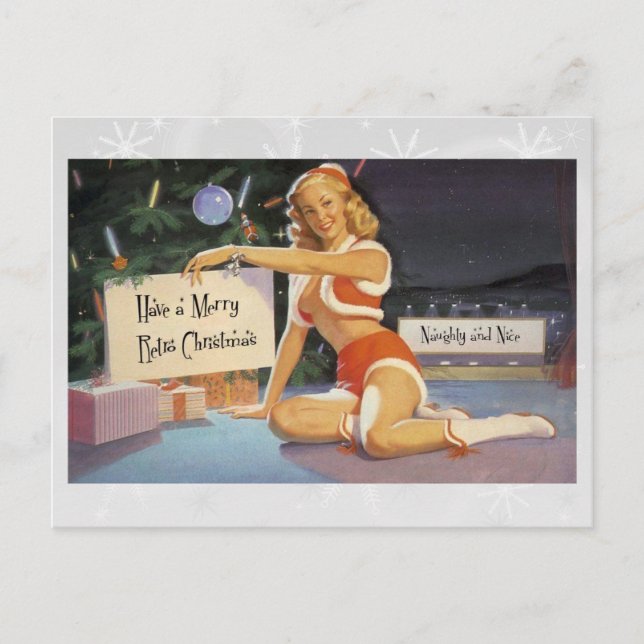 Retro Christmas Pinup Feiertagspostkarte (Vorderseite)