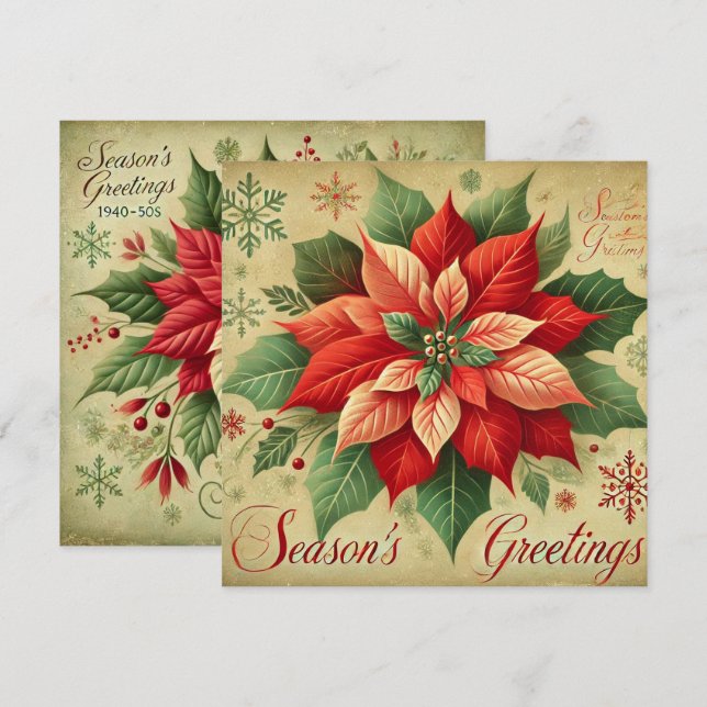 Retro Christmas Poinsettia Scrapbook Einladung (Vorne/Hinten)