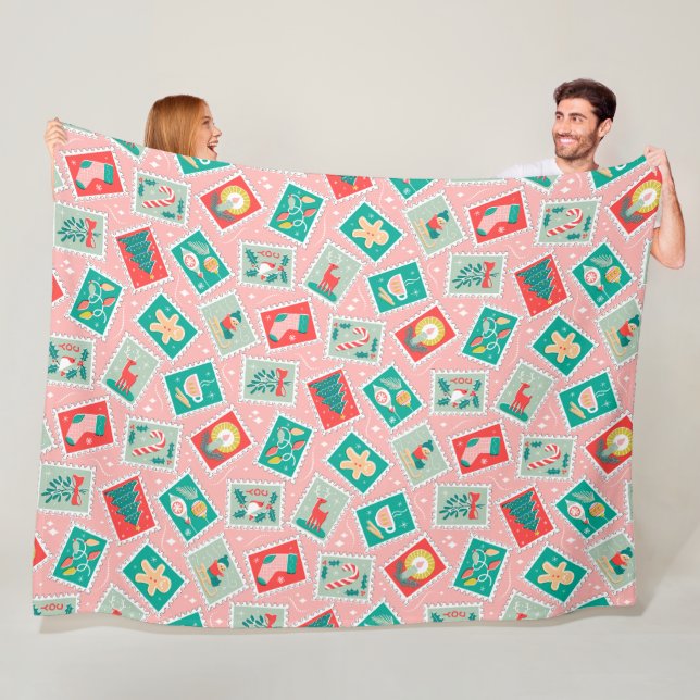 Retro Christmas Postage-Briefmarke Fleecedecke (Beispiel)