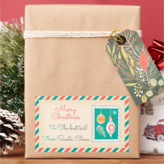 Retro Christmas Postage Briefmarke Labels - Balls Rechteckiger Aufkleber