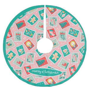 Retro Christmas Postage-Briefmarke Polyester Weihnachtsbaumdecke
