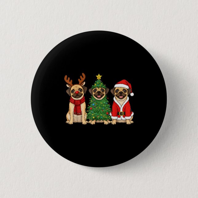 Retro Christmas Puggle Santa Reindeer Dog Lover  Button (Vorderseite)