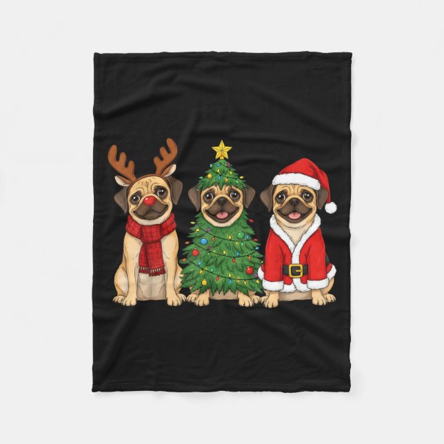 Retro Christmas Puggle Santa Reindeer Dog Lover  Fleecedecke (Vorderseite)