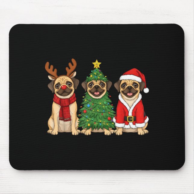 Retro Christmas Puggle Santa Reindeer Dog Lover  Mousepad (Vorne)