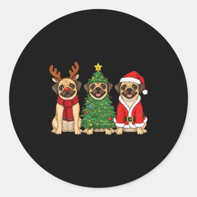Retro Christmas Puggle Santa Reindeer Dog Lover  Runder Aufkleber (Vorderseite)
