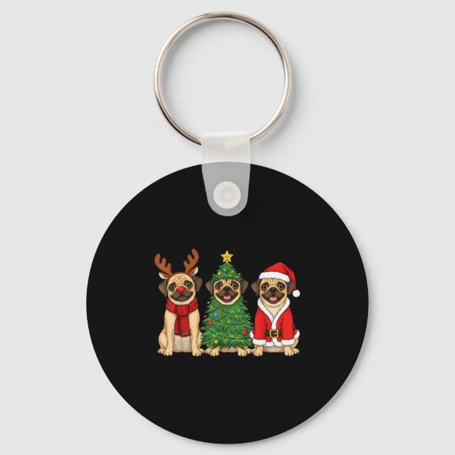 Retro Christmas Puggle Santa Reindeer Dog Lover  Schlüsselanhänger (Vorderseite)
