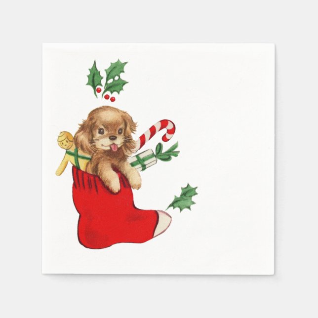 Retro Christmas Puppy Serviette (Vorderseite)