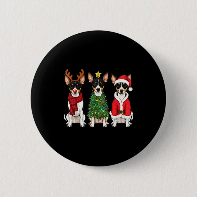 Retro Christmas Rat Terrier Santa Reindeer Dog Lov Button (Vorderseite)