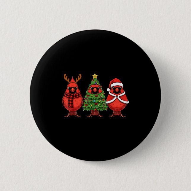 Retro Christmas Red Cardinal Bird Santa Reindeer  Button (Vorderseite)
