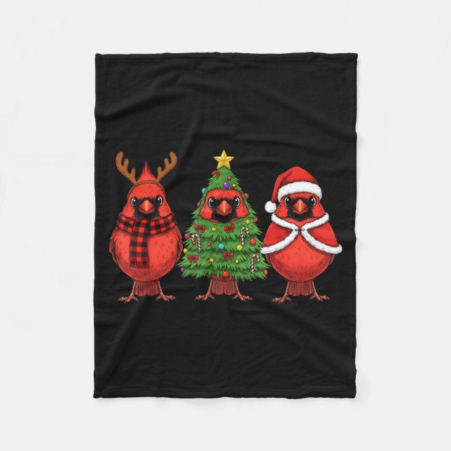 Retro Christmas Red Cardinal Bird Santa Reindeer  Fleecedecke (Vorderseite)