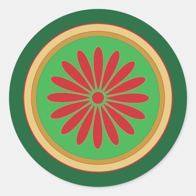 Retro Christmas Red Green Stylized Circle Stickers (Vorderseite)
