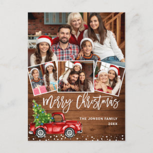 Retro Christmas Red Truck Rustic 4 FOTO Gruß Postkarte