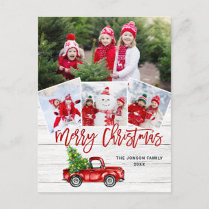 Retro Christmas Red Truck Rustic 4 FOTO Gruß Postkarte