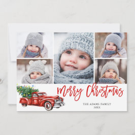 Retro Christmas Red Truck Rustic 5 FOTO Gruß Feiertagskarte